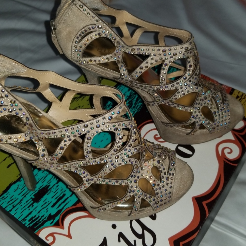 Zigi Soho Tan suede Swarovski encrusted heels